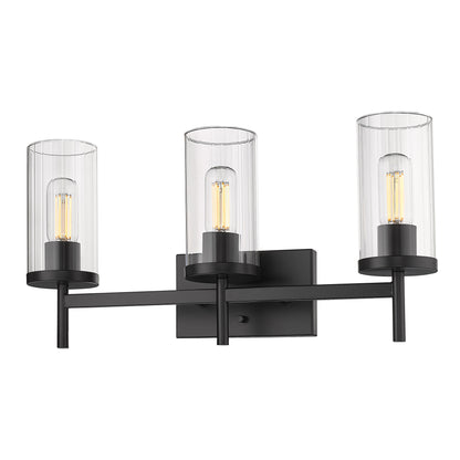 Winslett 3-Light Bath Vanity in Matte Black with Ribbed Clear Glass Shades - - Golden Lighting