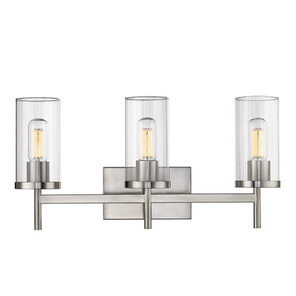 Winslett 3-Light Bath Vanity in Pewter with Ribbed Clear Glass Shades - Pewter / Ribbed Clear Glass / Clear - Golden Lighting