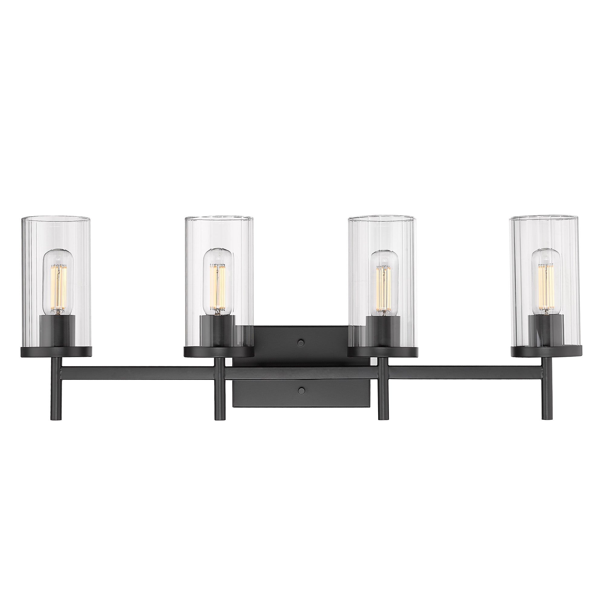 Winslett 4-Light Bath Vanity in Matte Black with Ribbed Clear Glass Shades - Matte Black / Ribbed Clear Glass / Clear - Golden Lighting