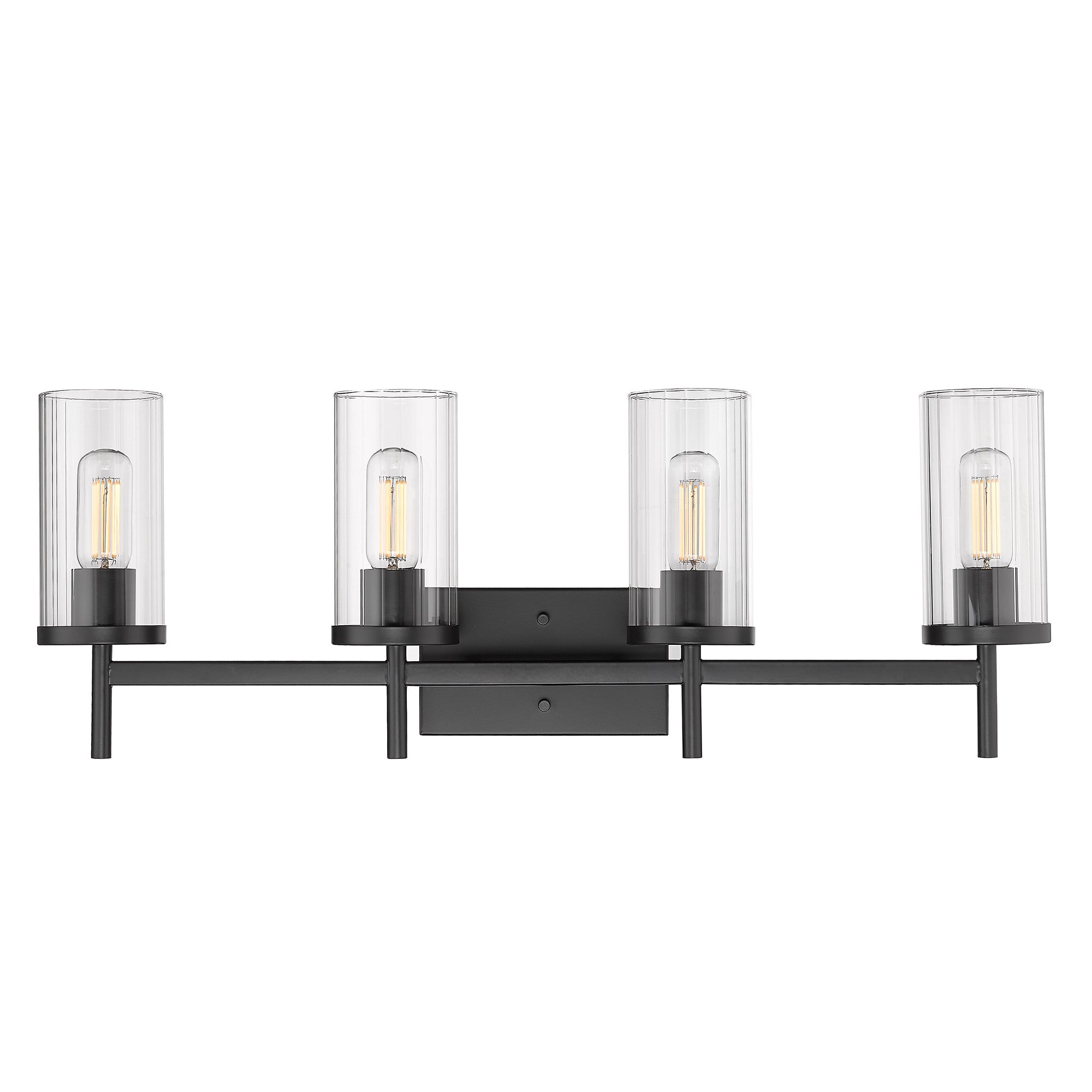 Winslett 4-Light Bath Vanity in Matte Black with Ribbed Clear Glass Shades - Default Title - Golden Lighting