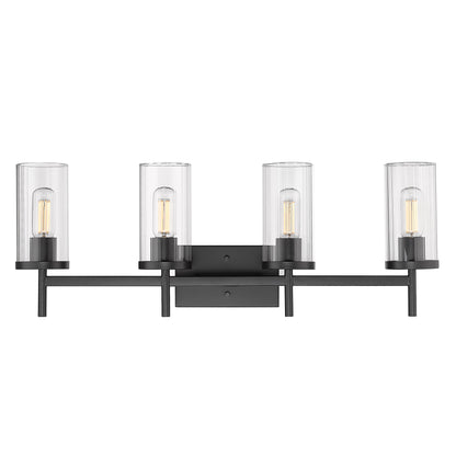 Winslett 4-Light Bath Vanity in Matte Black with Ribbed Clear Glass Shades - Default Title - Golden Lighting