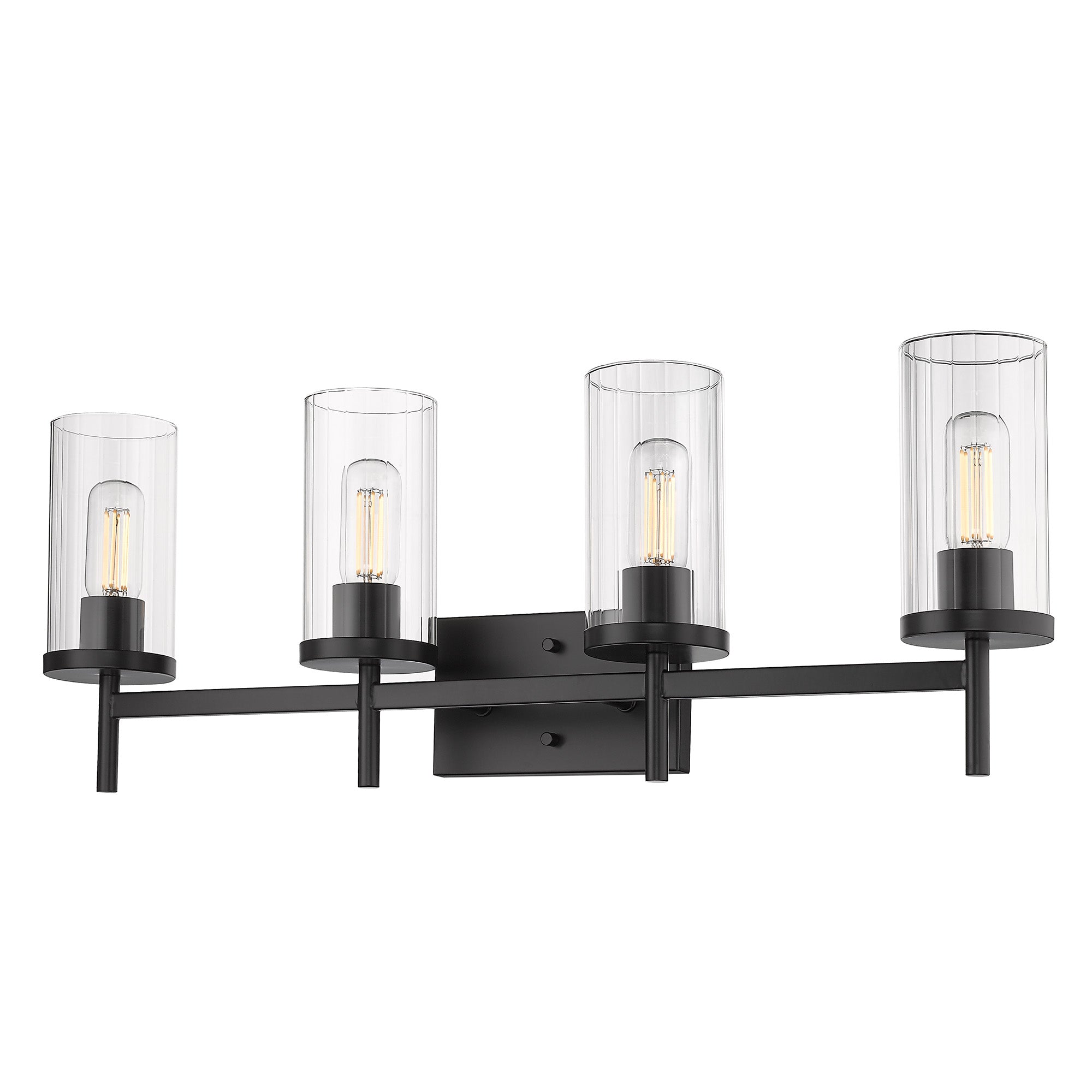 Winslett 4-Light Bath Vanity in Matte Black with Ribbed Clear Glass Shades - - Golden Lighting