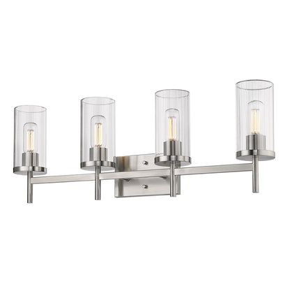 Winslett 4-Light Bath Vanity in Pewter with Ribbed Clear Glass Shades - - Golden Lighting