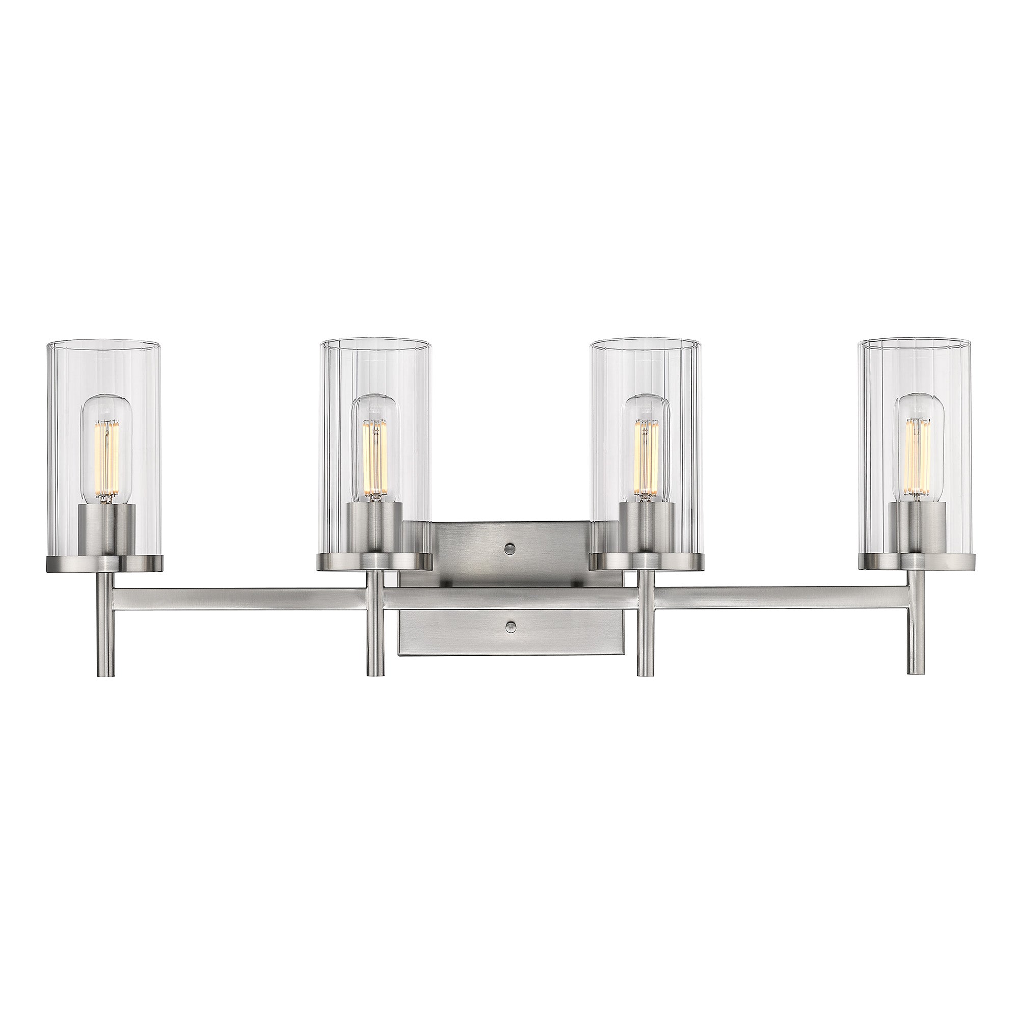 Winslett 4-Light Bath Vanity in Pewter with Ribbed Clear Glass Shades - Pewter / Ribbed Clear Glass / Clear - Golden Lighting