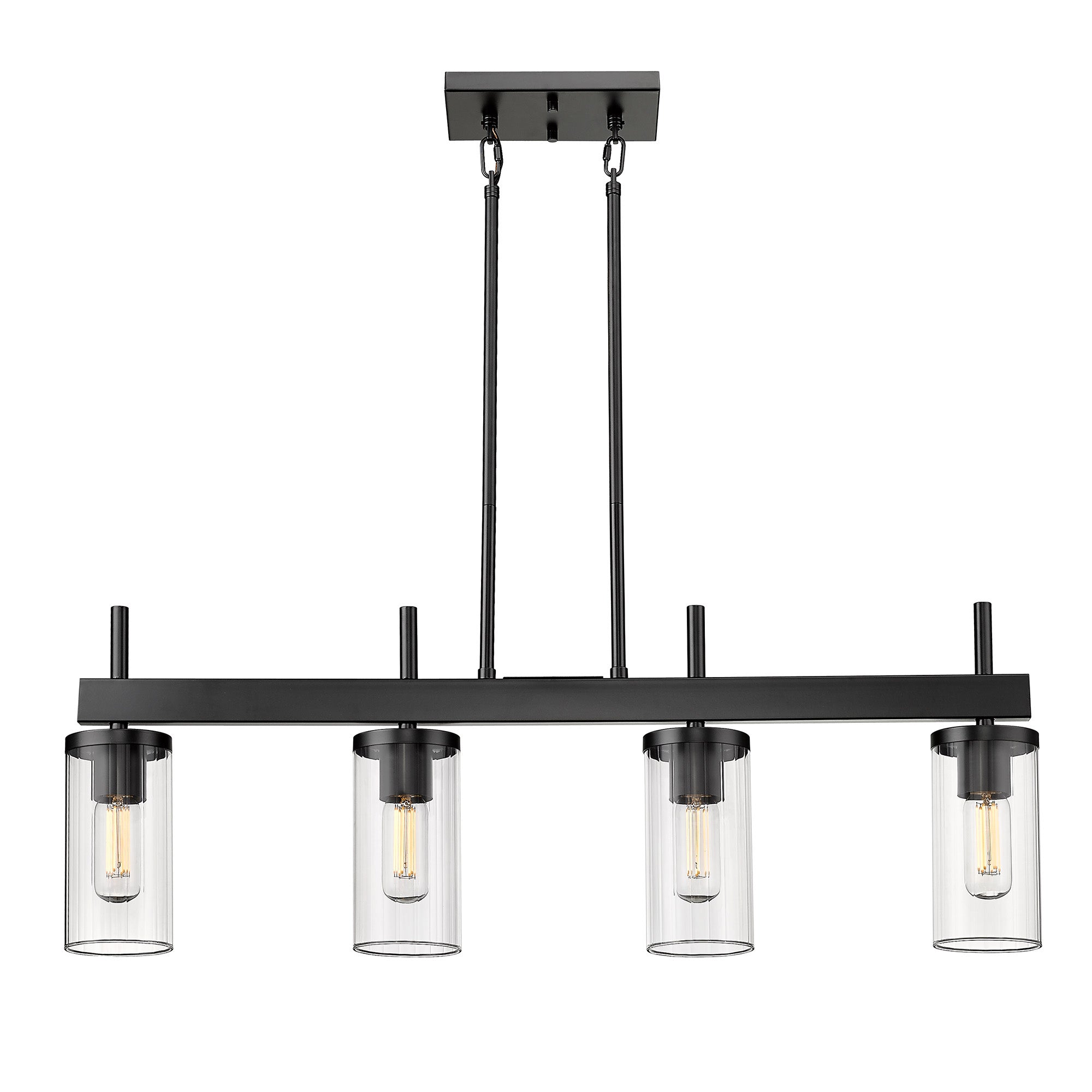 Winslett Linear Pendant in Matte Black with Ribbed Clear Glass Shades - Matte Black / Ribbed Clear Glass / Clear - Golden Lighting