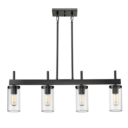 Winslett Linear Pendant in Matte Black with Ribbed Clear Glass Shades - Matte Black / Ribbed Clear Glass / Clear - Golden Lighting