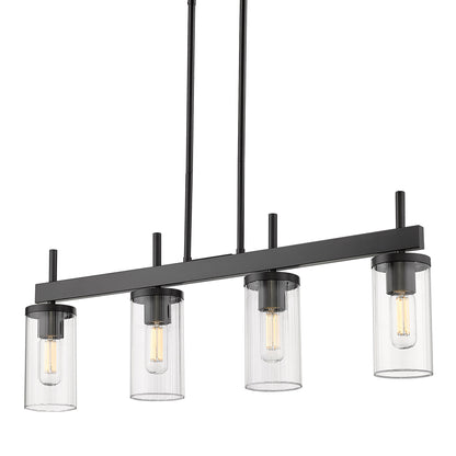 Winslett Linear Pendant in Matte Black with Ribbed Clear Glass Shades - - Golden Lighting