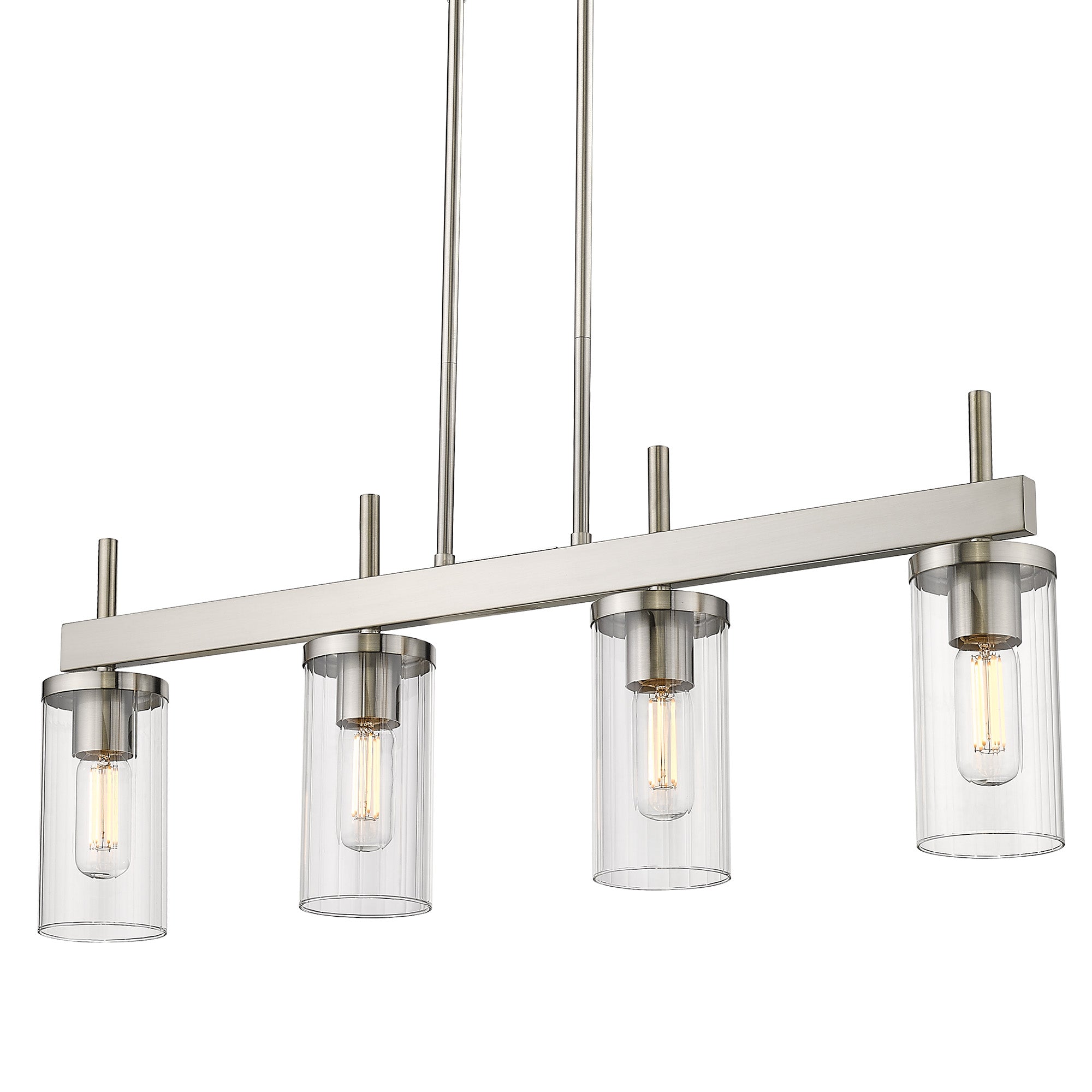 Winslett Linear Pendant in Pewter with Ribbed Clear Glass Shades - - Golden Lighting