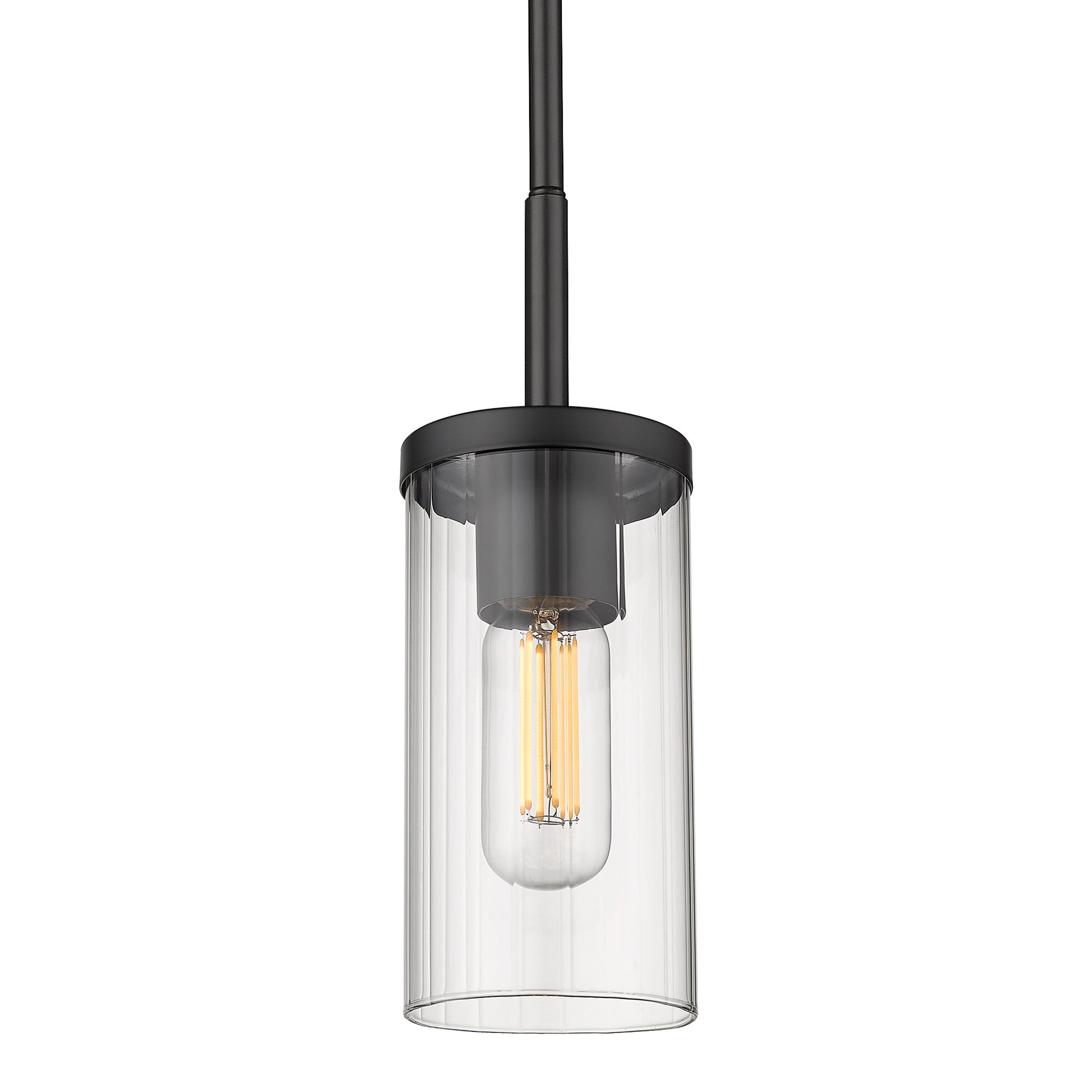 Winslett Mini Pendant in Matte Black with Ribbed Clear Glass Shade - - Golden Lighting