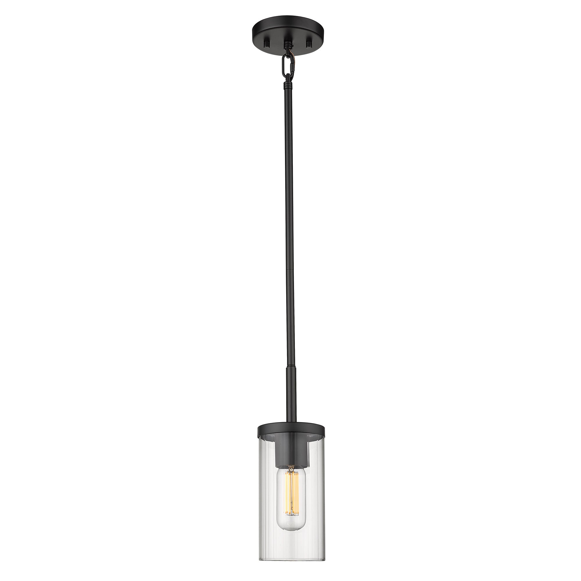 Winslett Mini Pendant in Matte Black with Ribbed Clear Glass Shade - Matte Black / Ribbed Clear Glass / Clear - Golden Lighting