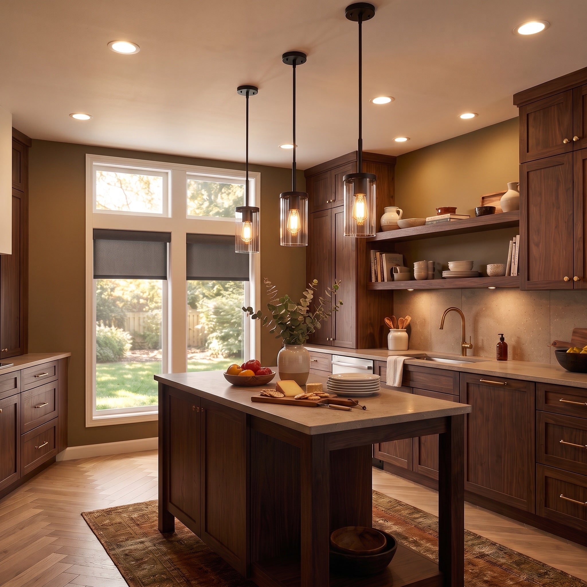 Winslett 1-light Pendant in Matte Black, AI-visualized kitchen scene - Golden Lighting