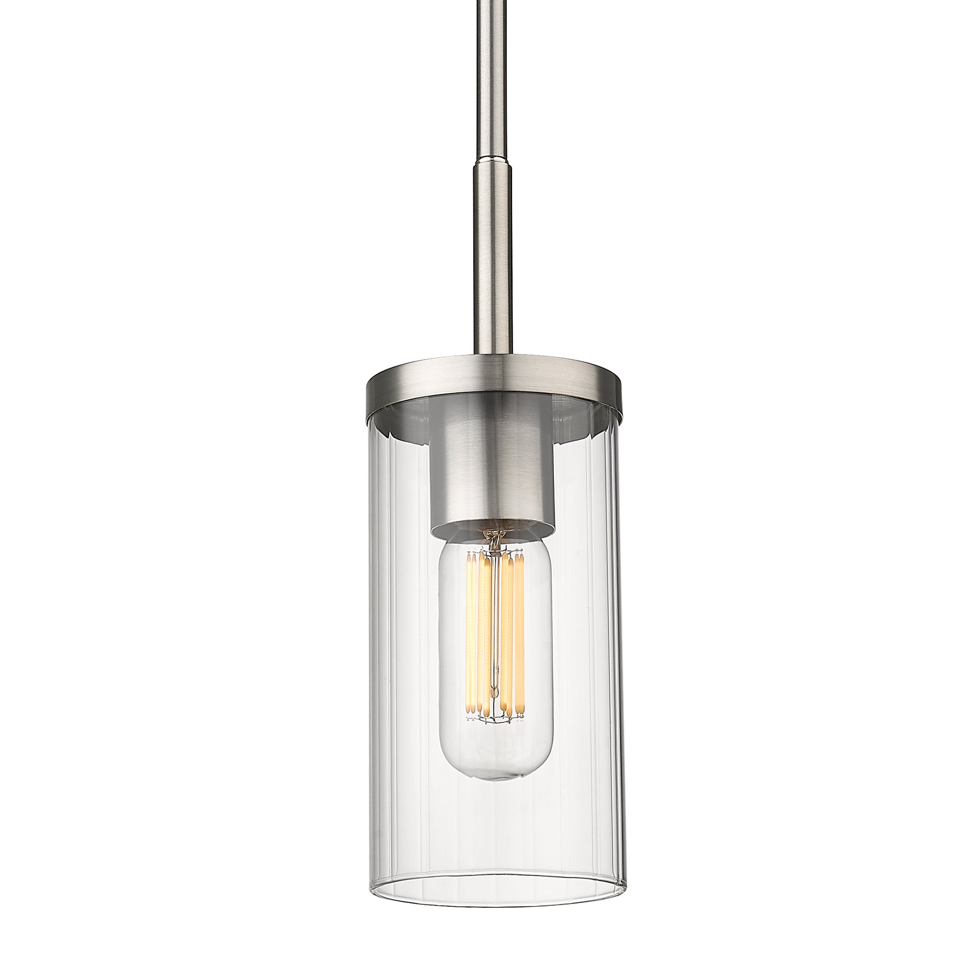 Winslett Mini Pendant in Pewter with Ribbed Clear Glass Shade - - Golden Lighting