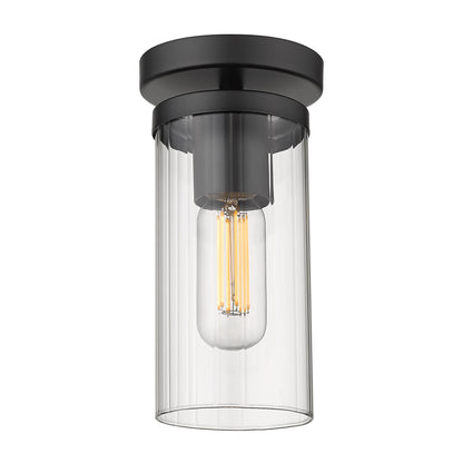 Winslett Semi-Flush in Matte Black with Ribbed Clear Glass Shade - - Golden Lighting