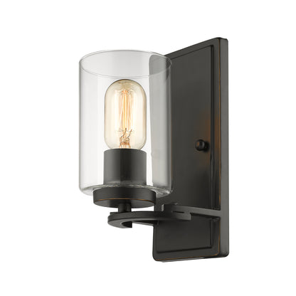 Monroe 1 Light Wall Sconce in Matte Black with Gold Highlights and Clear Glass - Matte Black with Gold Highlights / Clear Glass / Clear - Golden Lighting