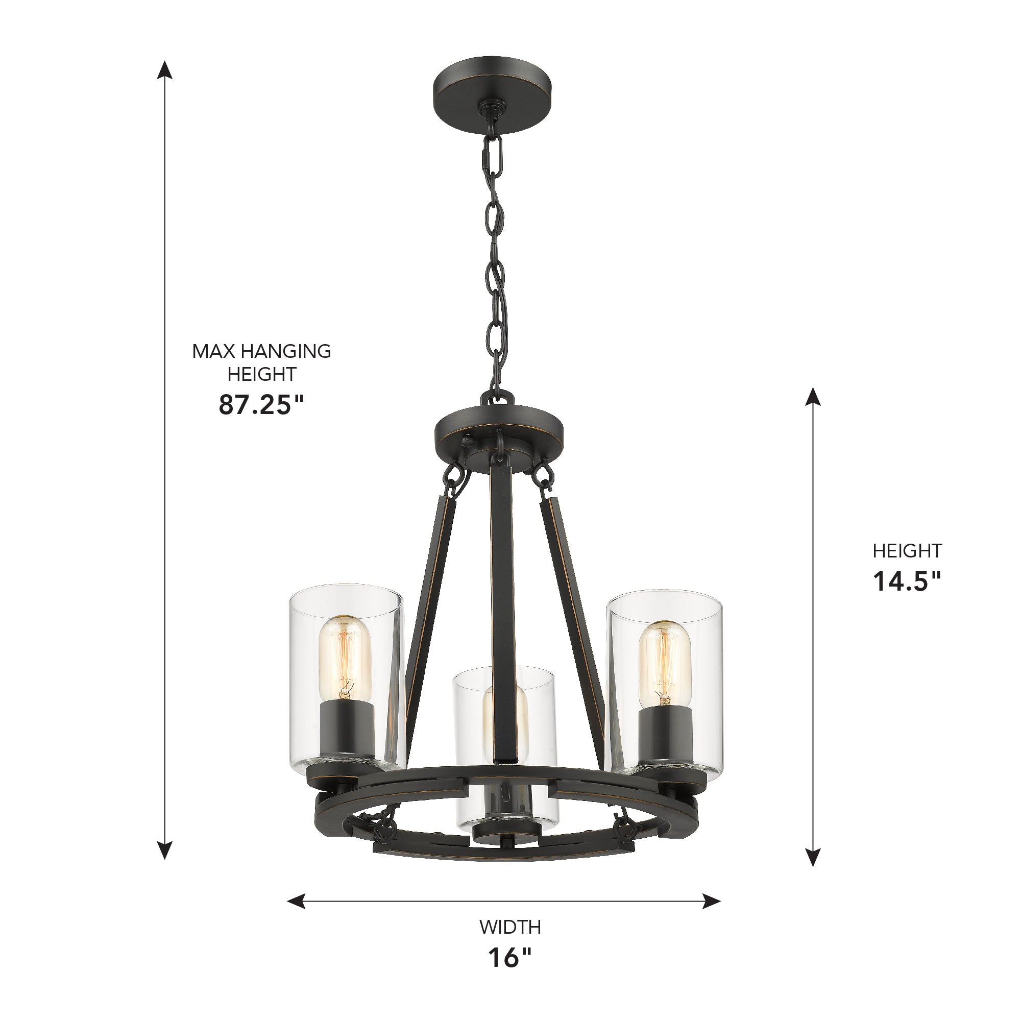 Monroe 3-light Chandelier in Matte Black