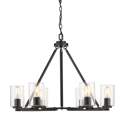 Monroe 6 Light Chandelier in Matte Black with Gold Highlights and Clear Glass - - Golden Lighting