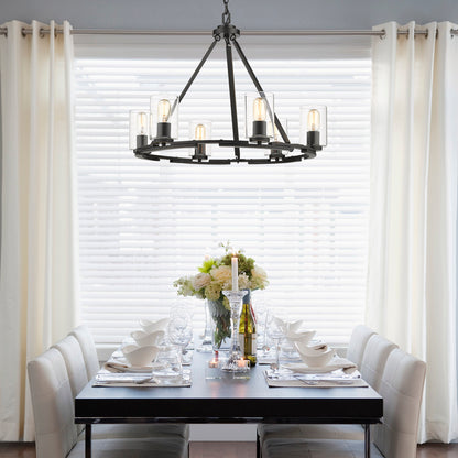 Monroe 6 Light Chandelier in Matte Black with Gold Highlights and Clear Glass - Default Title - Golden Lighting