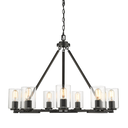 Monroe 9 Light Chandelier in Matte Black with Gold Highlights and Clear Glass - - Golden Lighting