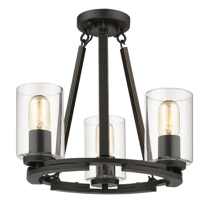 Wry Lighting Monroe 3-light Semi-Flush in Matte Black - - Golden Lighting