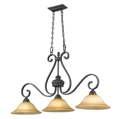 Mayfair 3 Light Linear Pendant in Leather Crackle with Crème Brulee Glass - - Golden Lighting
