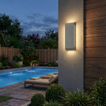 Golden Lighting Stela Integrated LED 16in Outdoor Wall in Gray Travertine - - Golden Lighting