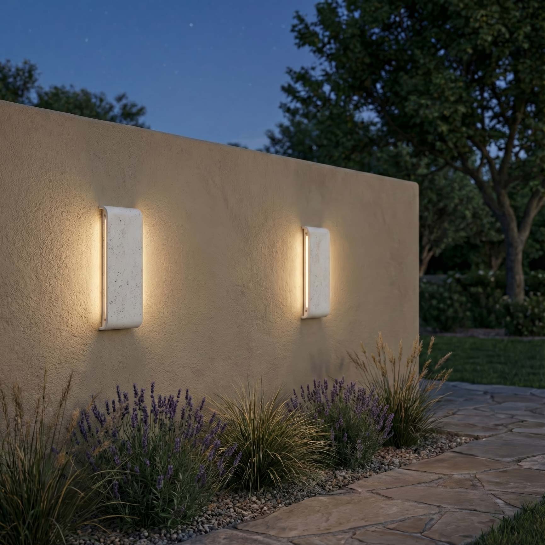 Golden Lighting Stela Integrated LED 16in Outdoor Wall in White Travertine - - Golden Lighting