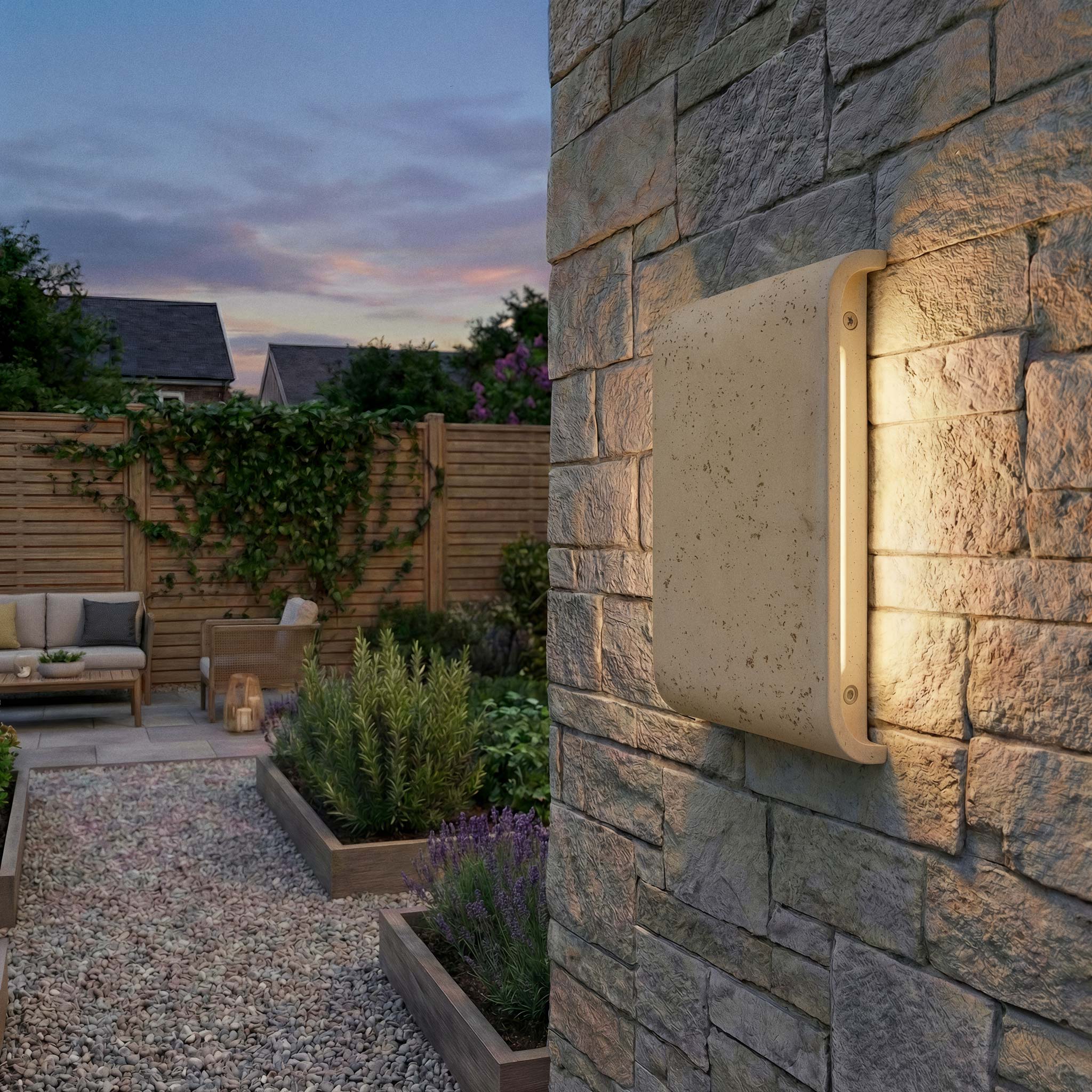 Golden Lighting Stela Integrated LED 9in Outdoor Wall in White Travertine - - Golden Lighting