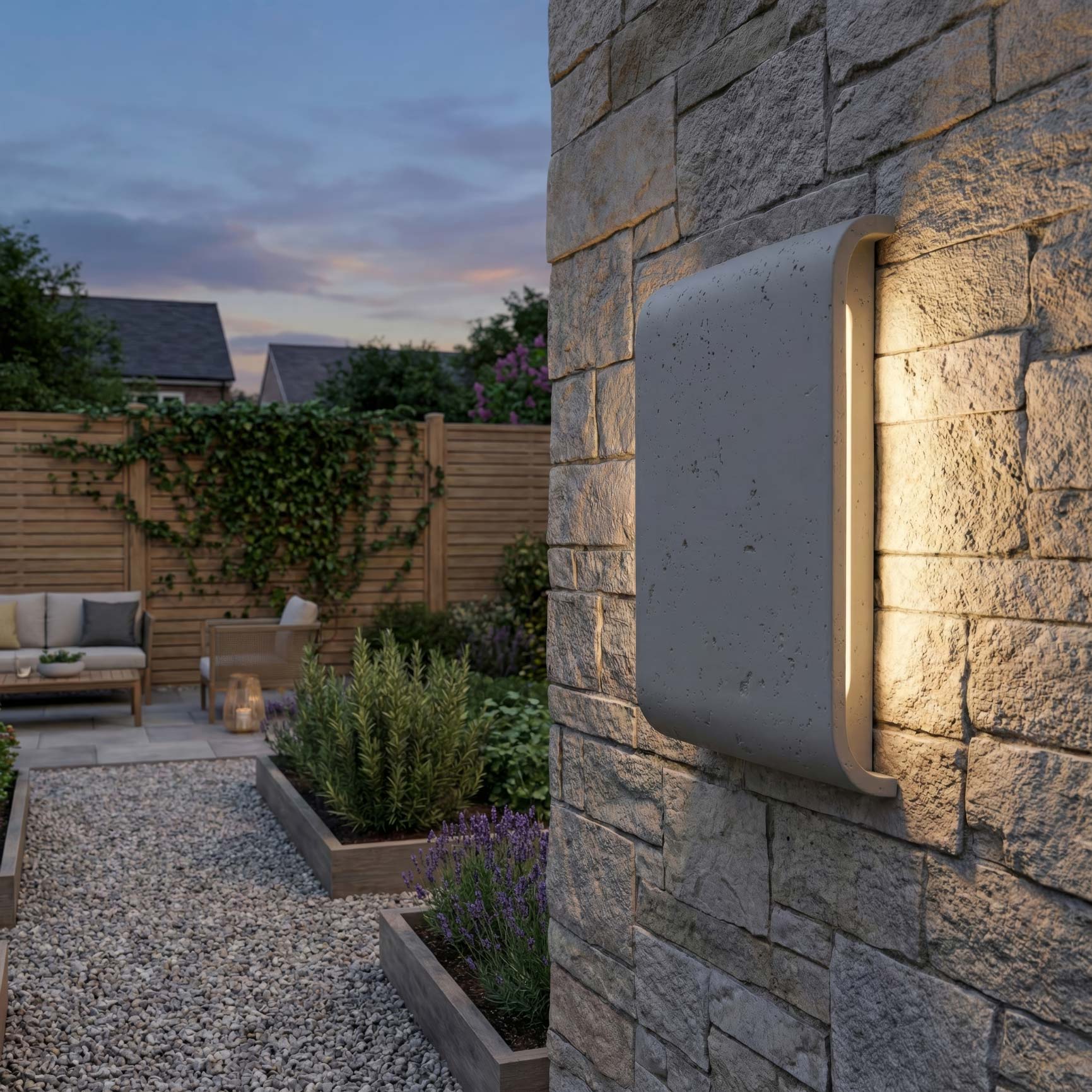 Golden Lighting Stela Integrated LED 9in Outdoor Wall in Gray Travertine - - Golden Lighting