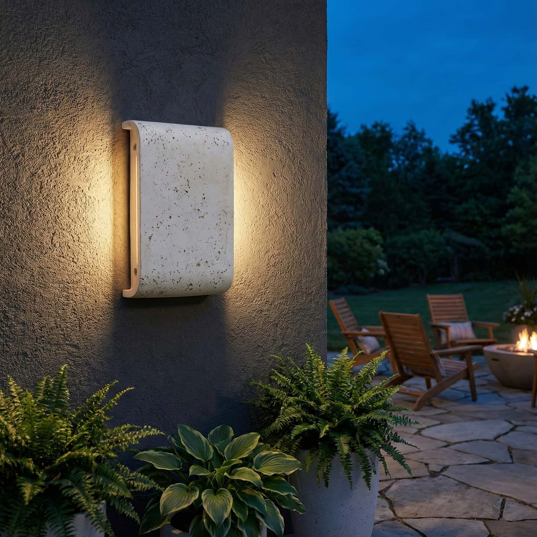 Golden Lighting Stela Integrated LED 9in Outdoor Wall in White Travertine