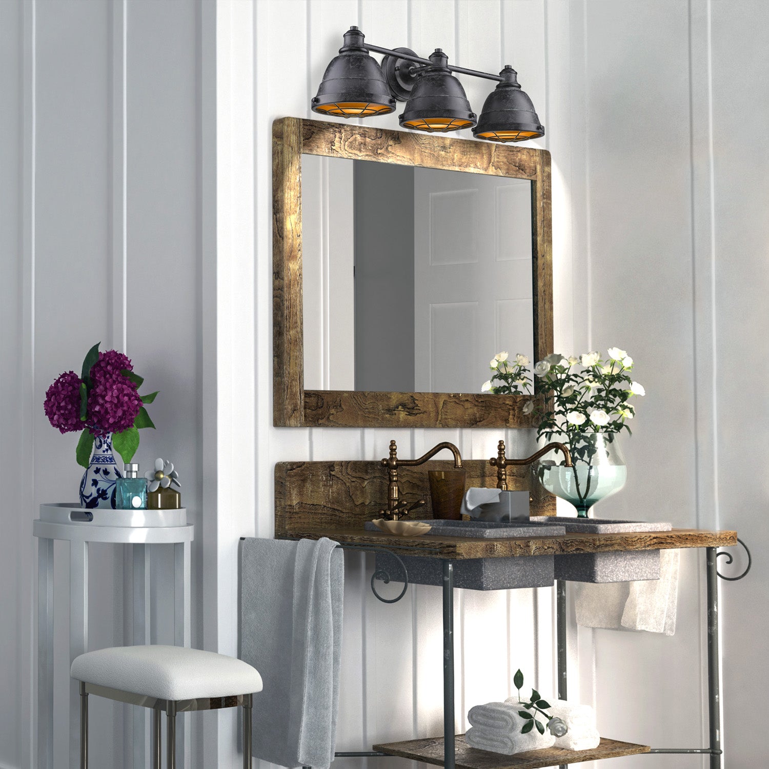Bartlett BP 3 Light Bath Vanity in Black Patina - Default Title - Golden Lighting
