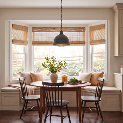 Bartlett 2-light Pendant in Black Patina, AI-visualized breakfast nook scene - Golden Lighting