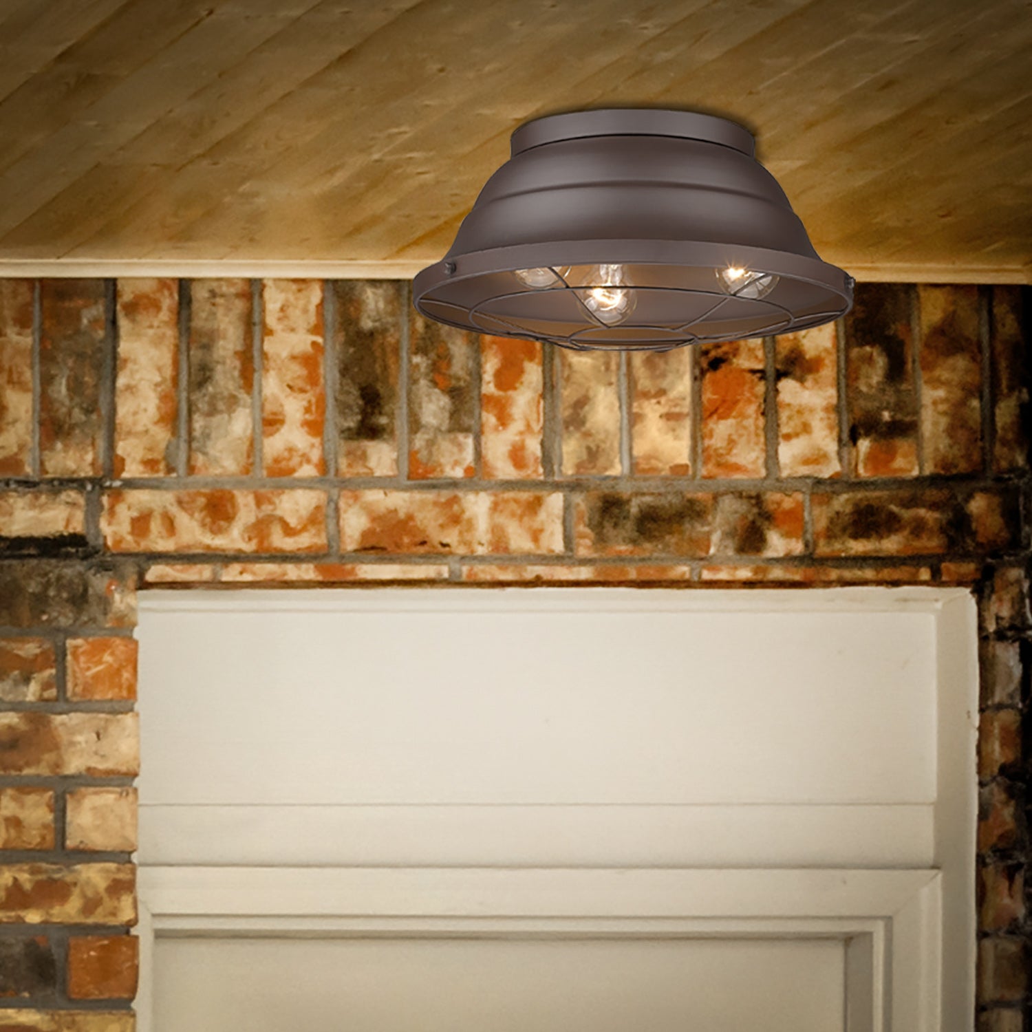 Golden Lighting Bartlett 3-light Outdoor Ceiling in Textured Bronze - - Golden Lighting