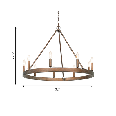 Carraway 9-light Chandelier in Copper Patina, dimensions diagram - Golden Lighting