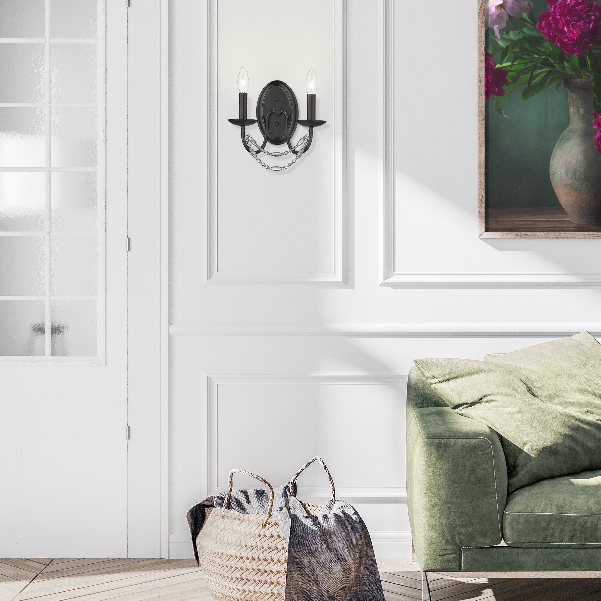 Mirabella 2 Light Wall Sconce in Matte Black - Default Title - Golden Lighting