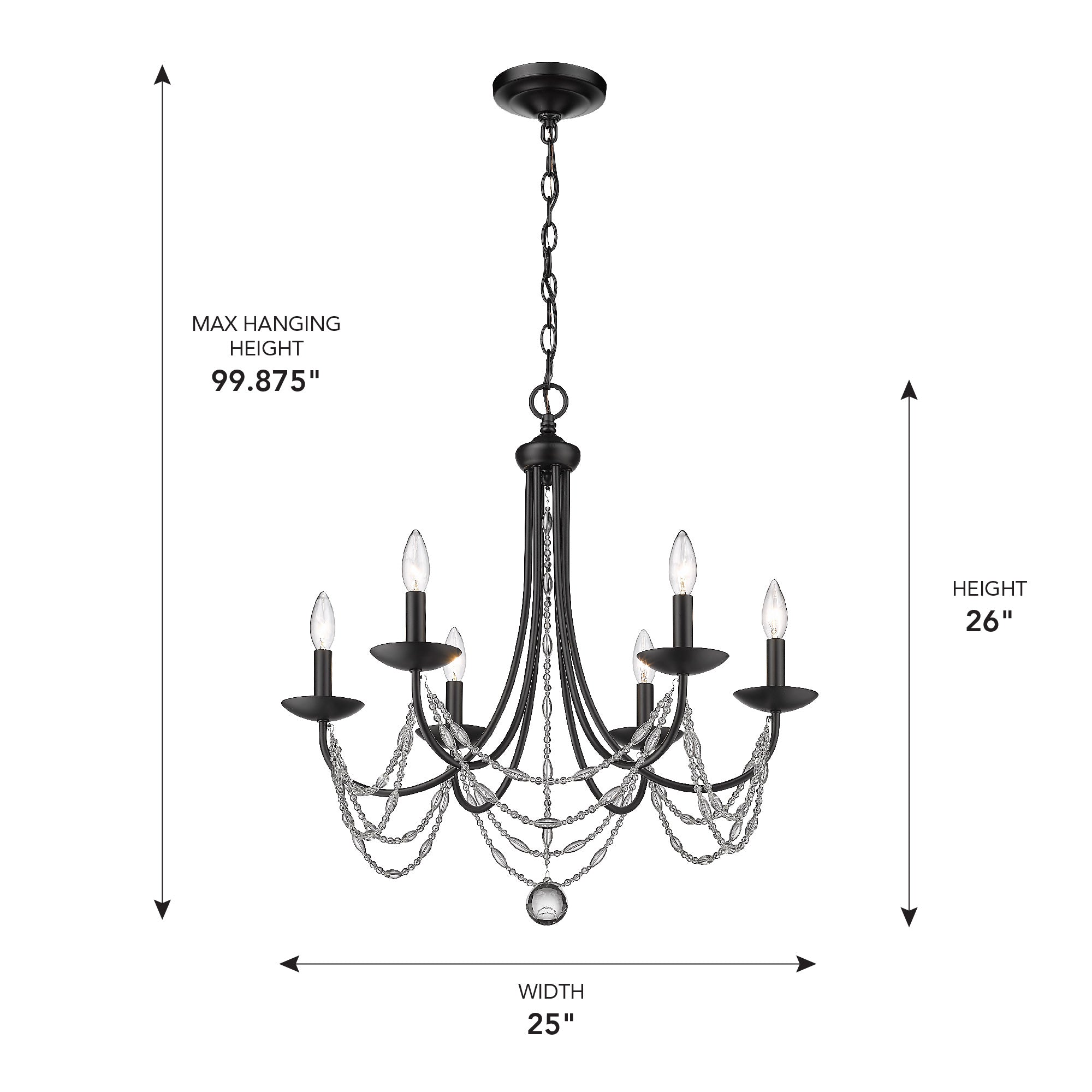 Golden Lighting Mirabella 6-light Chandelier in Matte Black - - Golden Lighting