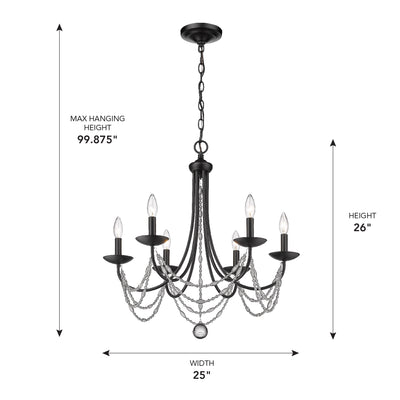 Golden Lighting Mirabella 6-light Chandelier in Matte Black - - Golden Lighting