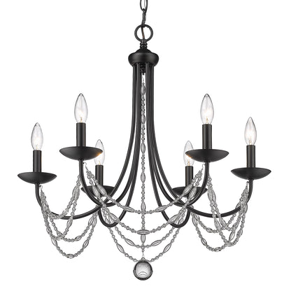 Mirabella 6 Light Chandelier in Matte Black - - Golden Lighting