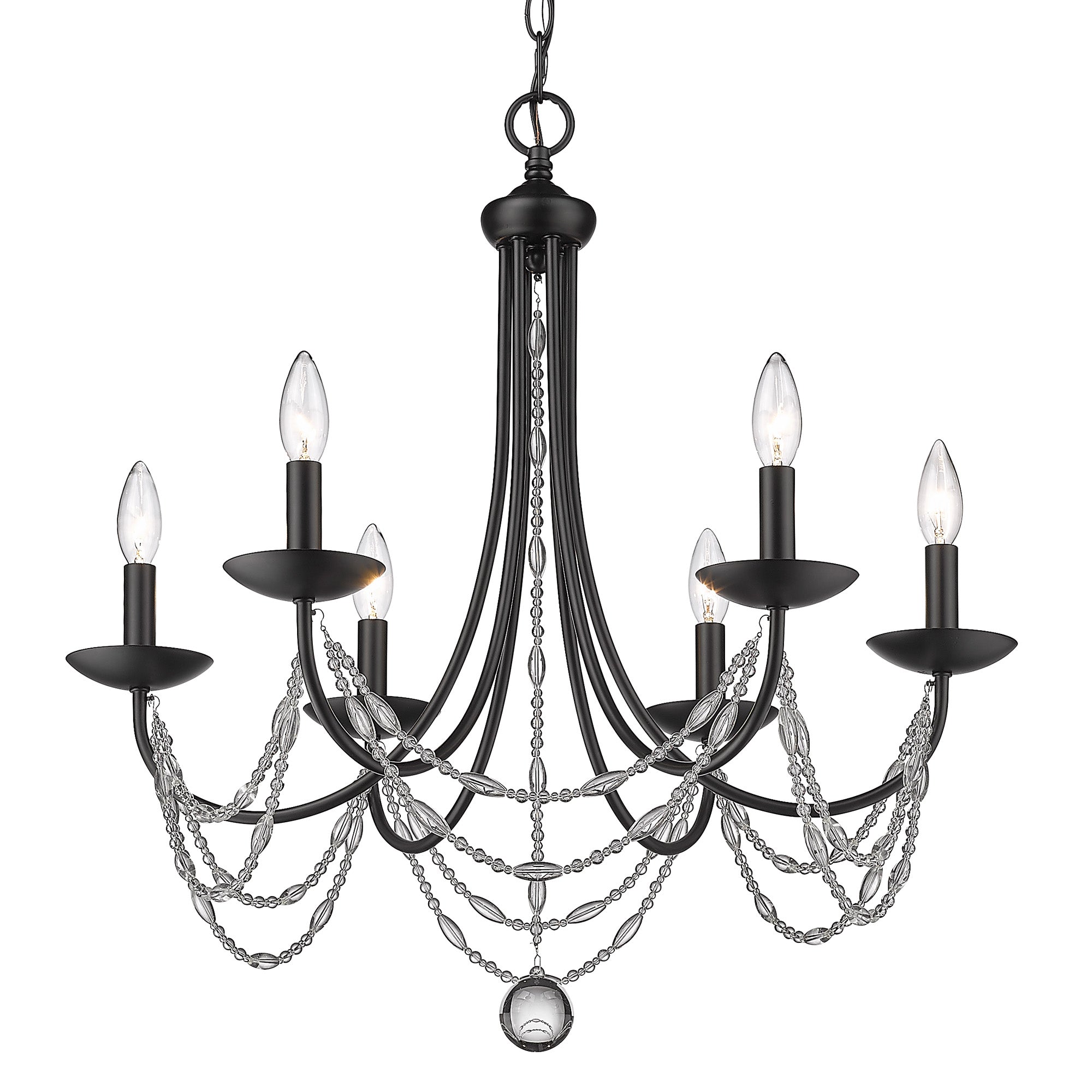 Mirabella 6 Light Chandelier in Matte Black - - Golden Lighting