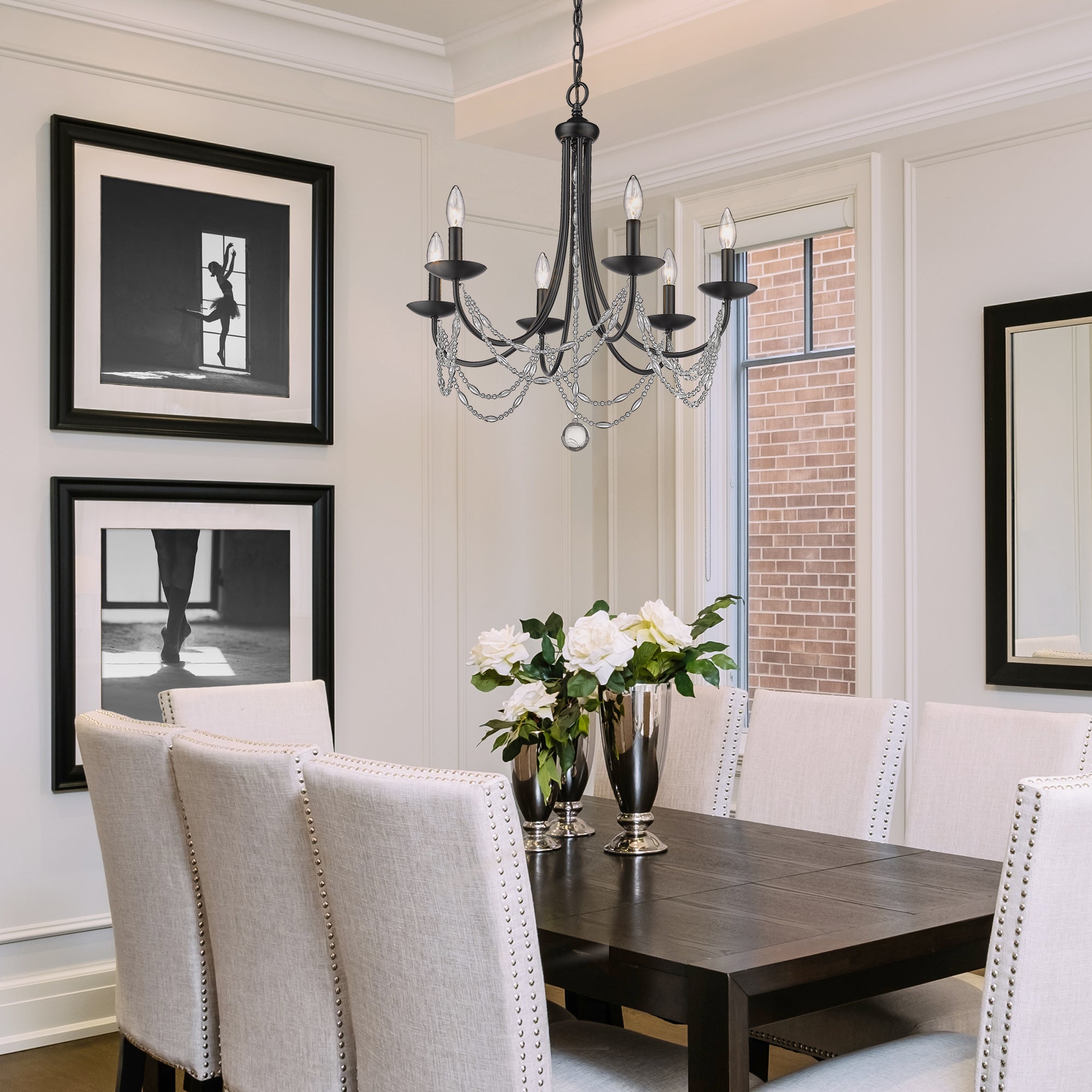 Mirabella 6 Light Chandelier in Matte Black - Default Title - Golden Lighting