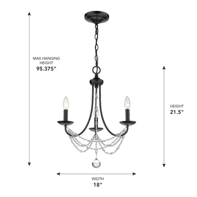 Golden Lighting Mirabella 3-light Chandelier in Matte Black - - Golden Lighting