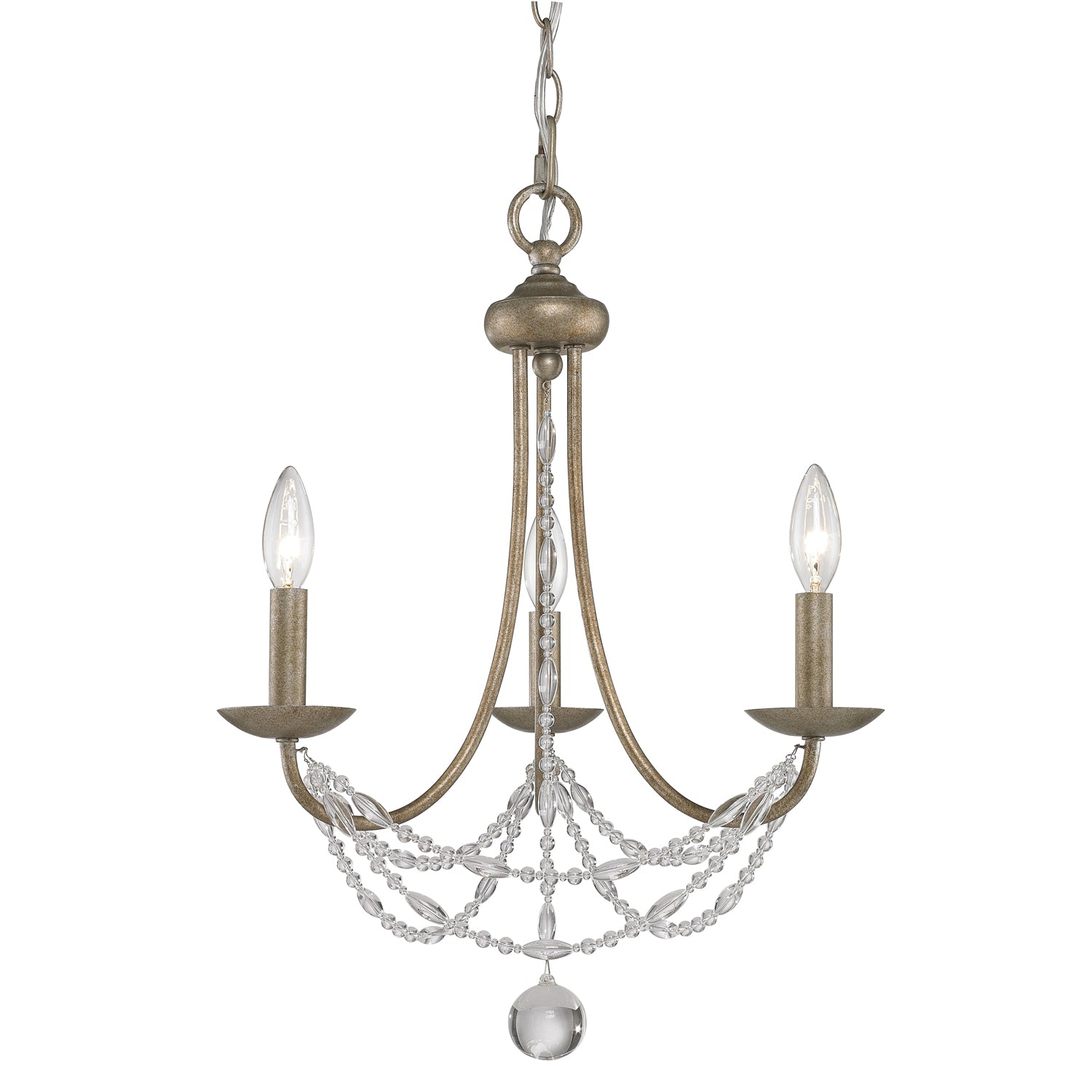 Mirabella 3 Light Mini Chandelier in Golden Aura with Pearl Chiffon Shade - - Golden Lighting