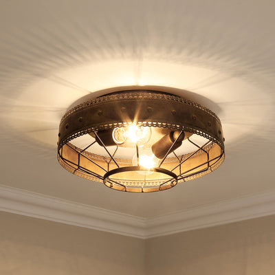 Ferris 2-light Flush Mount in Copper Patina, room scene detail - Golden Lighting