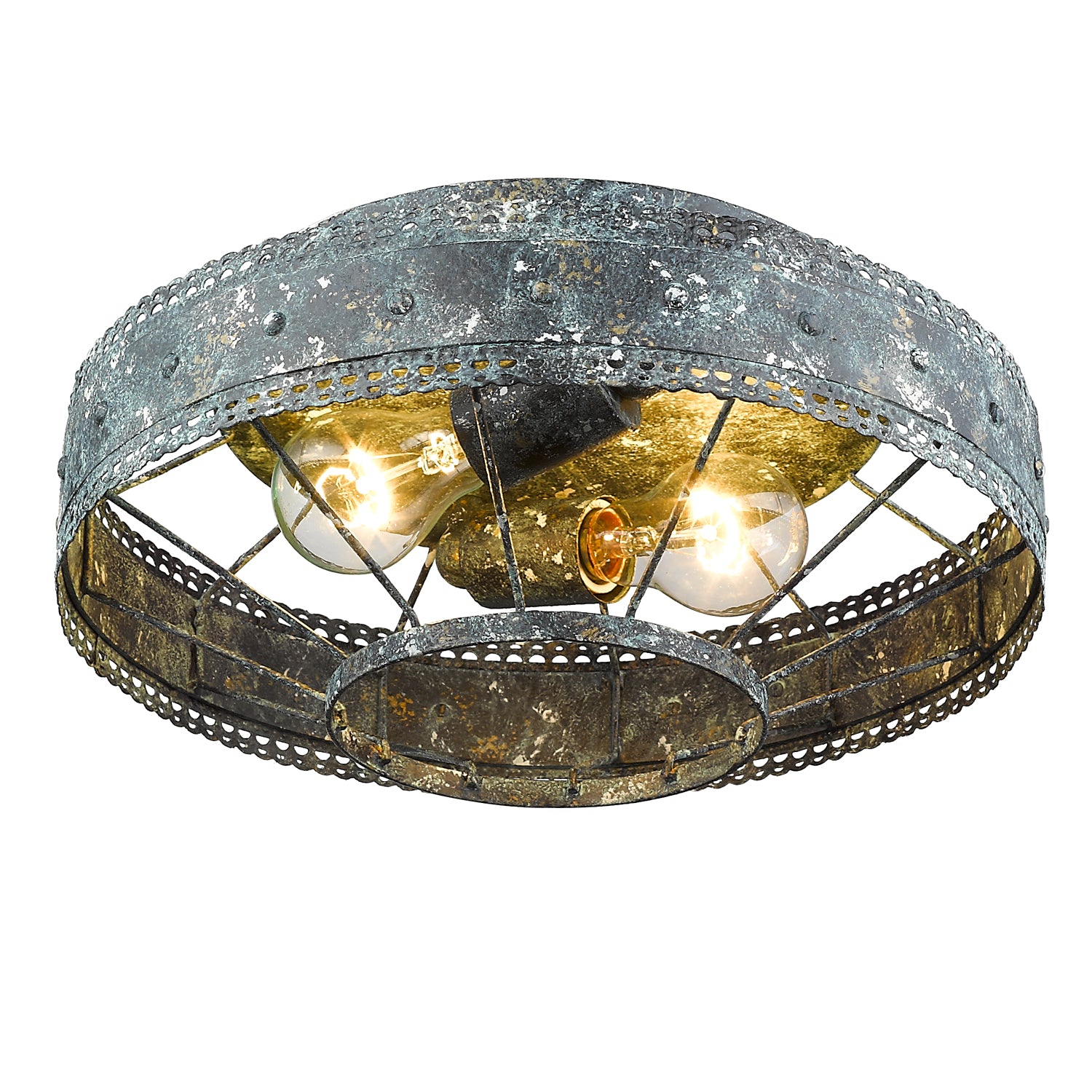 Ferris 2-light Flush Mount in Blue Verde Patina