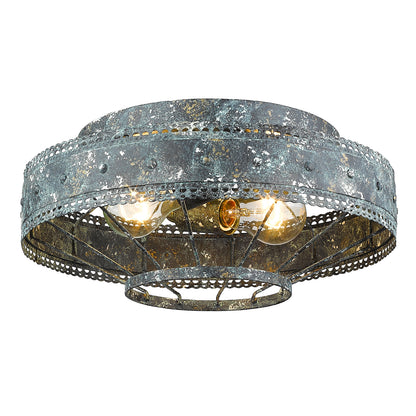 Wry Lighting Ferris 2-light Flush Mount in Blue Verde Patina - - Golden Lighting