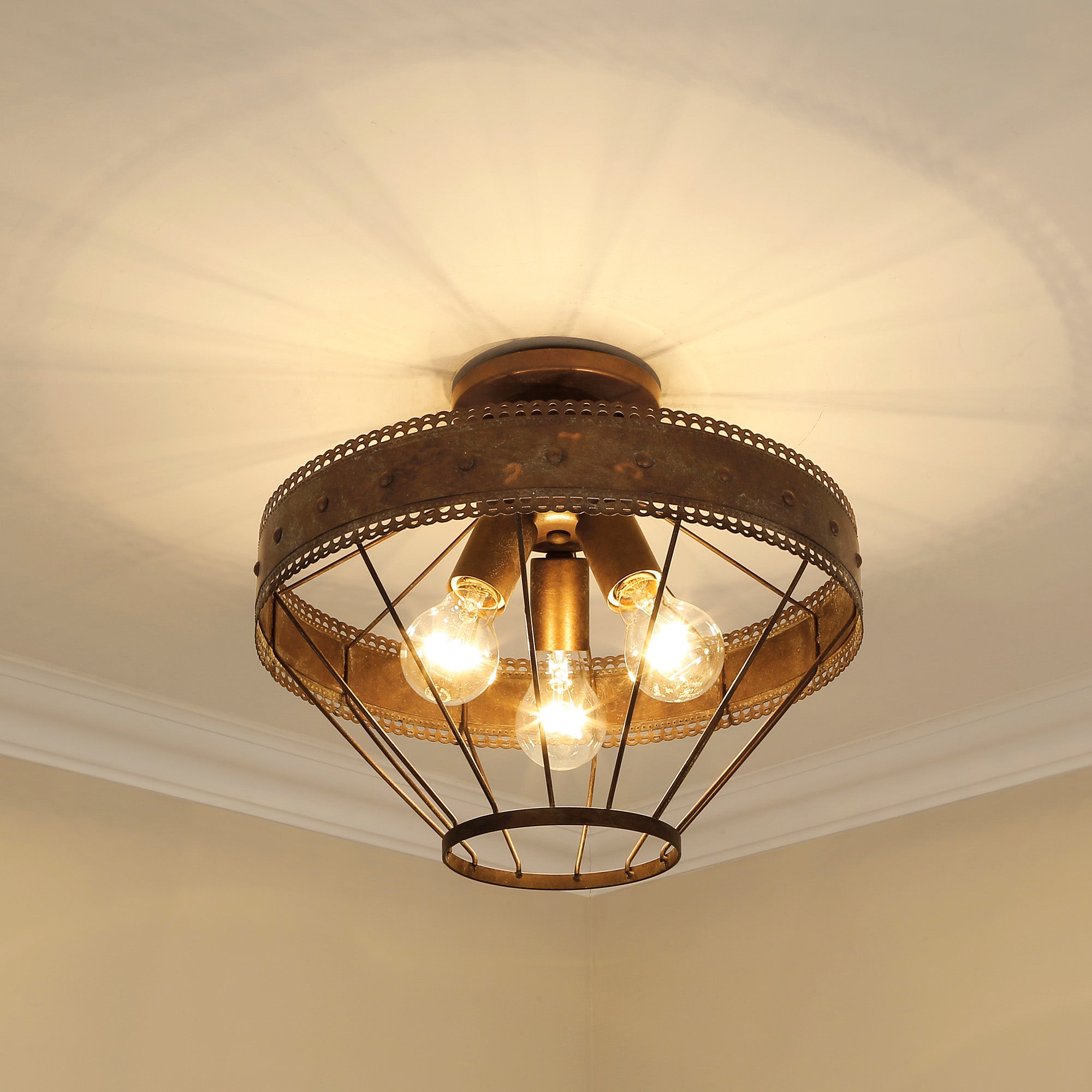 Ferris 3-light Semi-Flush Mount in Copper Patina