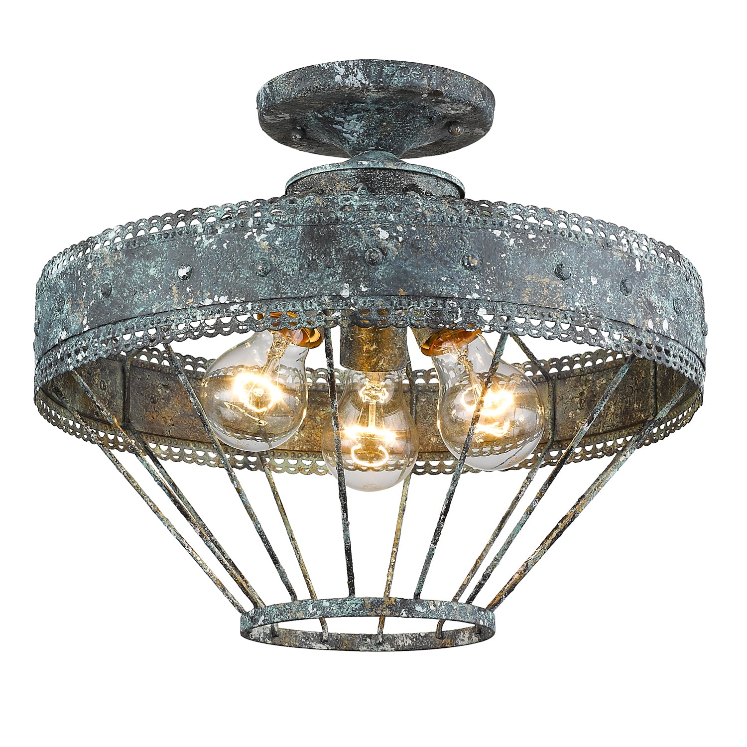 Ferris 3-light Semi-Flush Mount in Blue Verde Patina