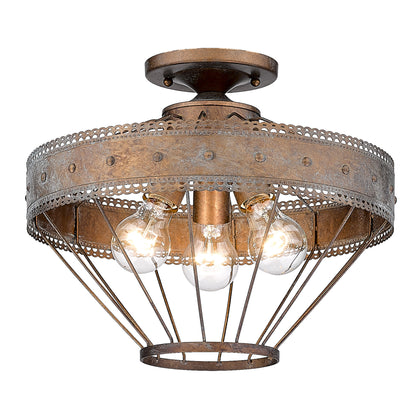 Wry Lighting Ferris 3-light Semi-Flush Mount in Copper Patina - - Golden Lighting
