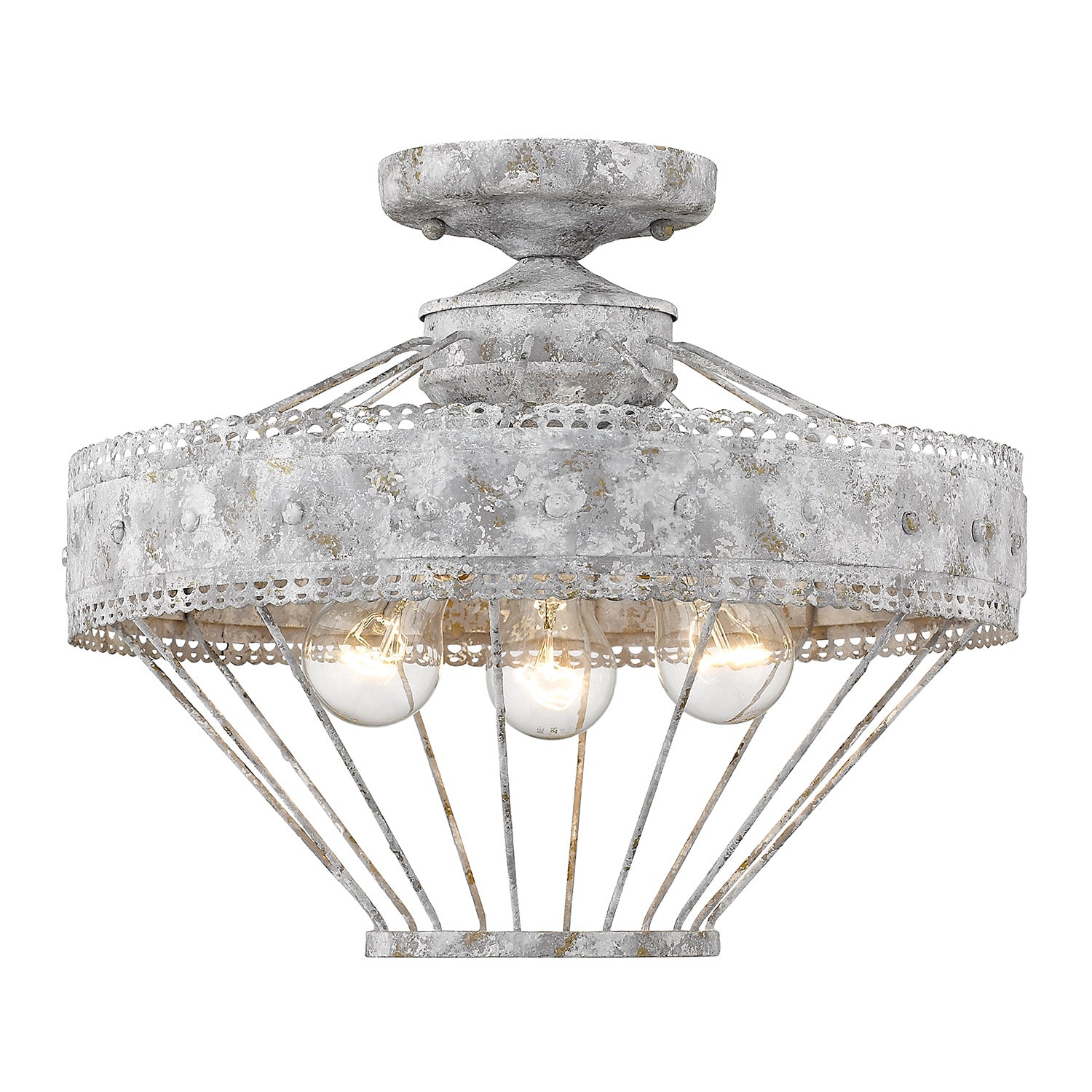 Wry Lighting Ferris 3-light Semi-Flush Mount in Oyster - - Golden Lighting