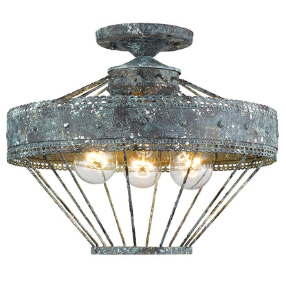Wry Lighting Ferris 3-light Semi-Flush Mount in Blue Verde Patina - - Golden Lighting
