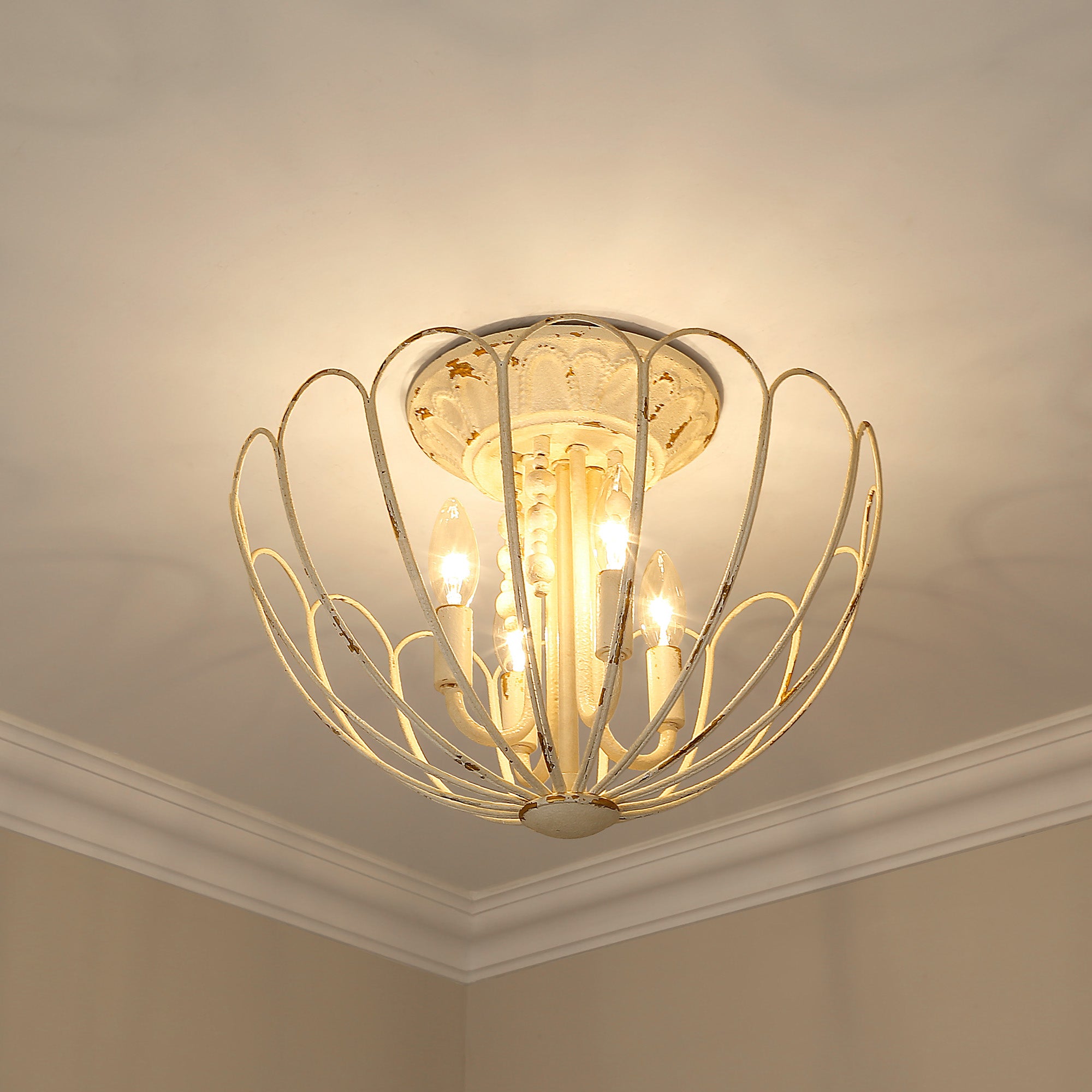 Marguerite 4-light Semi-Flush Mount in Vintage Parisian White